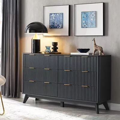 T4TREAM Fluted Drawers Dresser Wide Modern Chest Of Drawers With Faux Marble Top • $325.99