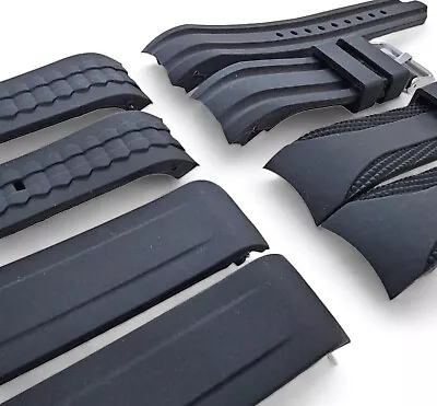 Premium Curved End Watch Strap Band Silicone Rubber 18mm 20mm 22mm 24mm Black UK • £12.95