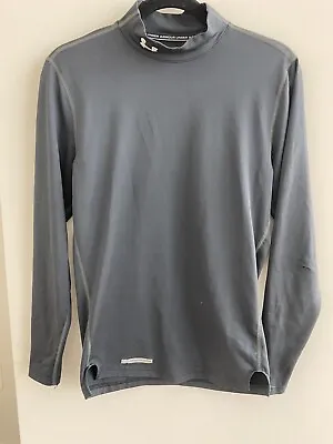 Under Armour Cold Gear Mock Compression Neck Long Sleeve Black Top Size S • $12.97