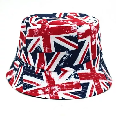 Union Jack Flag Reversible Bucket Hat Beach Sun Football Festival Cap Unisex UK • £6.99