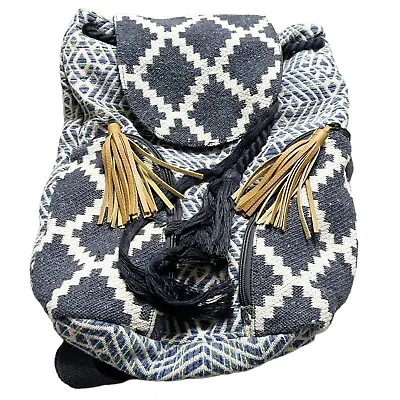 Mossimo | Large Woven Blue Pink Southwestern Boho Tassel Backpack • $27.99