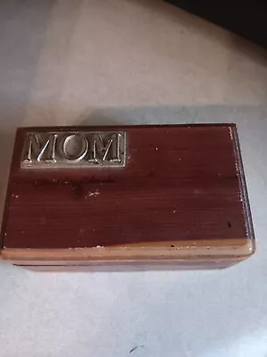 Vintage  Cedar Wood Hinged Trinket Box “Mom” Mothers Day • $8