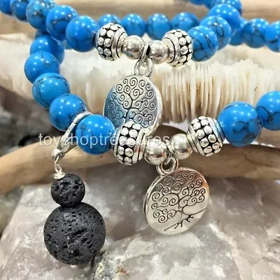 $17.95 • Buy Turquoise Tree Of Life Bracelet Aromatherapy Essential Oil Diffuser Lava Rock 