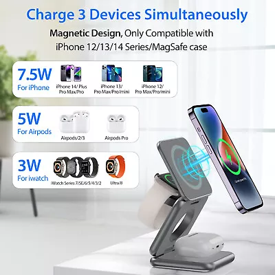 Foldable Magnetic Wireless IPhone IWatch Airpods Charger &Stand For 15 Pro Max • $60.99