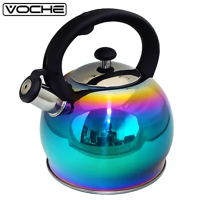 3ltr Whistling Kettle Stovetop Stainless Steel Iridescent Rainbow Multi Coloured • £20.49