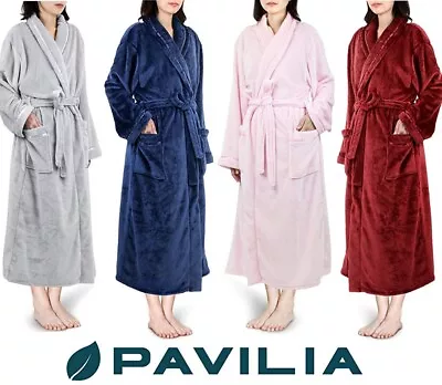 Womens Fleece Robe With Shawl Collar Plush Soft Warm Long Spa Night Bathrobe • $28.99