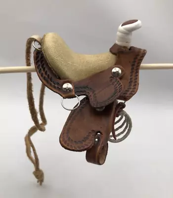 Vtg Miniature Leather Vinyl Western Saddle Two Toned Tooled Mini Toy Pony Horse • $17.99