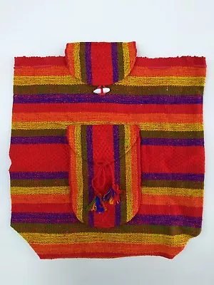 RASTA Bag Beach Hippie Baja Ethnic Backpack Made In Mexico Unisex RAINBOW Tassel • $17.05