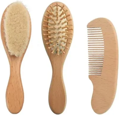 Baby Hair Brush And Baby Comb Set -Wooden Baby Brush With Soft Goat Bristle • £9.99
