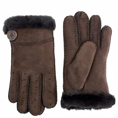 Ugg Women's Bailey Chocolate Sheepskin Leather Gloves Sz: L • $139.95