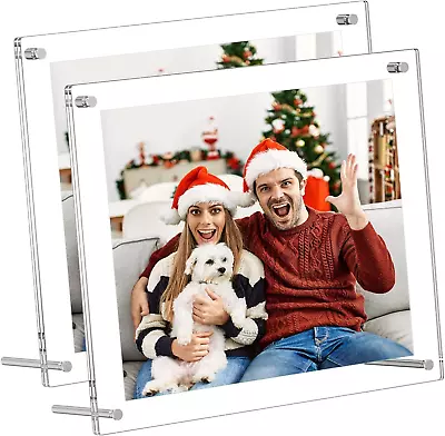 Picture Floating Wall Display Frames 8 X10  Acrylic 2 Pack Clear Desk With Stand • $43.05