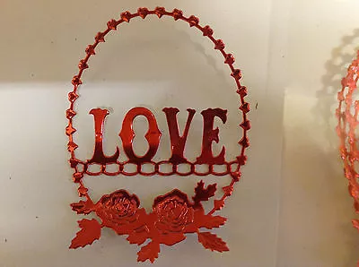  Cardmaking Die Cuts Lge Hearts Oval Shape + Word  Love +flowers Red Metal Qty5  • £1.50