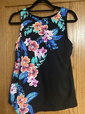 Lands End Black Beach Floral Palm Tankini SWIM TOP 12 MASTECTOMY • $39.99