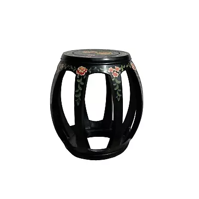 Chinese Black Color Flower Graphic Round Barrel Shape Wood Stool Ws3131 • $323.70