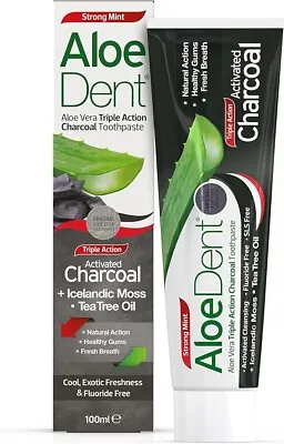 Aloe Dent Charcoal Toothpaste Fluoride Free Natural Action Vegan Cruelty Free • £4.50