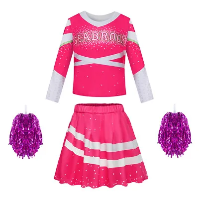 Kids Girls Zombie 3 Cheerleader Cosplay Costume School Girls Fancy Dress Outfit • £21.89