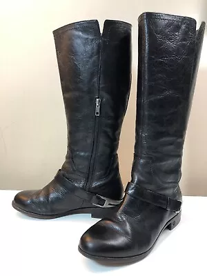 Ugg Channing Black Leather Partial Zip Buckle Strap Tall Women’s Boots Size 6.5 • $75