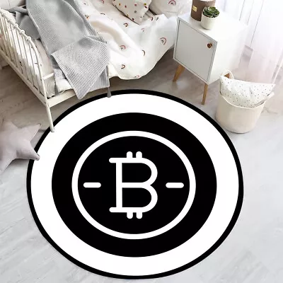 Strange Round Rug Black And White Bitcoin Circle Rug Funny Kids Area Rugs • $179.99