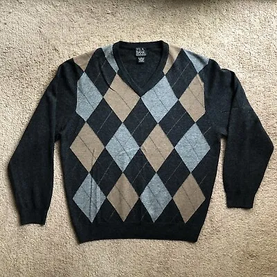 Jos A Bank Sweater Mens Large Argyle Long Sleeve V Neck Lambswool Nylon • $5.95