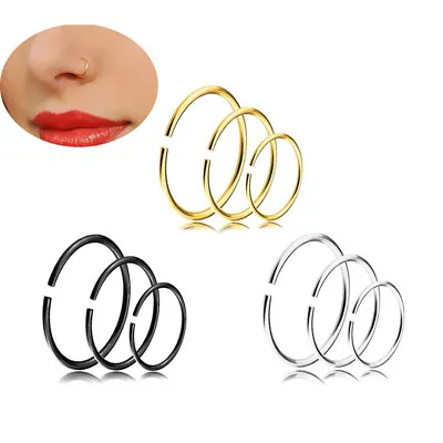 $4.31 • Buy 9Pcs Nose Ring Open Hoop Lip Body Piercing Clip On Studs Stainless Steel Je.82