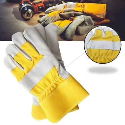 Canadian Thick Leather Rigger Safety Work Gardening Gloves Heavy Duty Gauntlet • £2.99