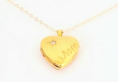 10K MOM Heart Locket Necklace 18 Inches New With Tag Simulated Diamond • $84.99