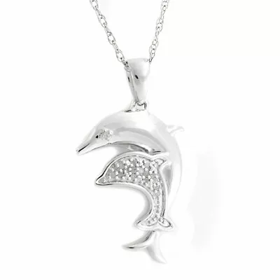 Black & White Natural Diamond Mom & Baby Dolphin Pendant 18  Chain 925 Silver • $192.65