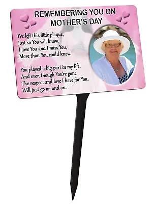 Mothers Day Memorial Plaque & Stake.  With Your Photo. Waterproof Garden Grave • £13.99