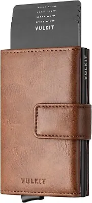 £14.99 • Buy VULKIT Credit Card Holder RFID Blocking Mens Leather Card Wallet Pop Up Brown