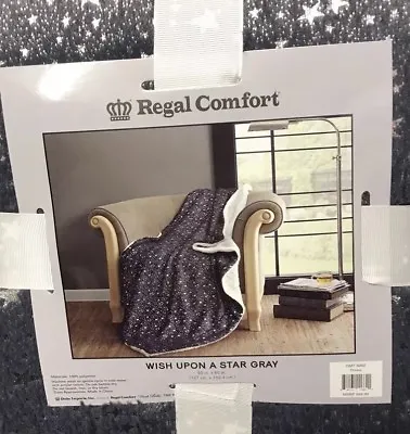 Regal Comfort “Wish Upon A Star” Gray W/Metallic Reversible Sherpa Throw 50 X 60 • $29.99