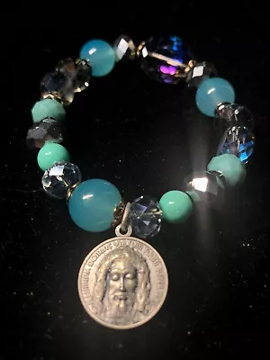 HOLY FACE OF JESUS Beaded Bracelet (Turquoise) - **Veronica's Veil** • $7.99