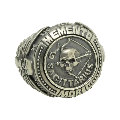 Sagittarius Skull Zodiac Biker Men's Masonic Sterling Silver Ring Memento Mori  • $133.50