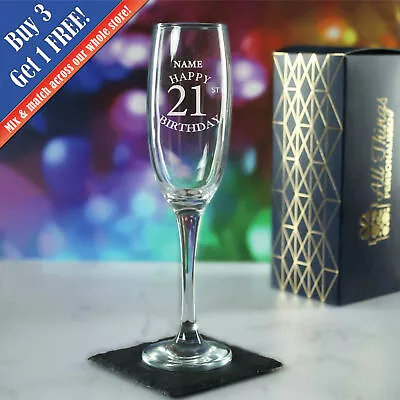 Personalised Engraved  Champagne Flute Happy 21st Birthday Classic Gift Boxed • £11.95