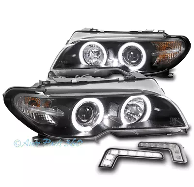 For 04-06 BMW E46 325Ci 330Ci 2Dr LED Halo Projector Black Headlight +Bumper DRL • $259.95