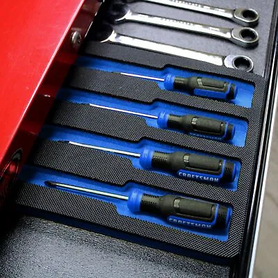 Tool Drawer Organizer Screwdriver Holder Insert Blue Black Foam Tray • $18.98