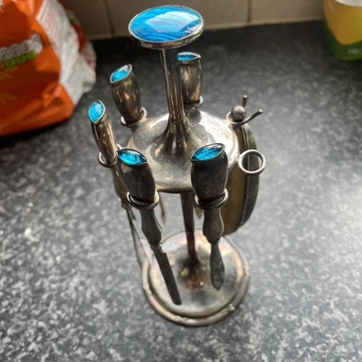 £45 • Buy Vintage Nail Vanity Dressing Table Set. Blue And Silver. Ex.Cond.