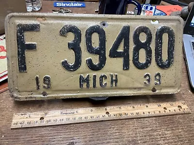 License Plate Tag Vintage Michigan F 39480 1939 Rustic • $9.25