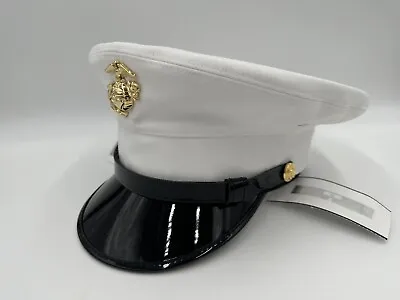 6 7/8  USMC Marine Corps Dress Blue Enlisted Cotton Service White Dress Cap Hat • $75.99