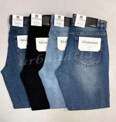 Men's Loose Fit Stretch Washed Denim Jeans Size 28-44 • $33.95