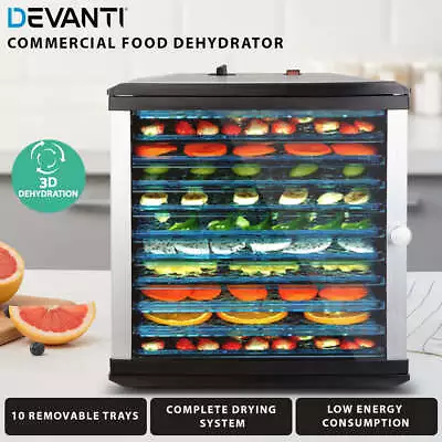 Devanti 10 Trays Commercial Food  Dehydrator Stainless Steel 630W Machine • $131.68