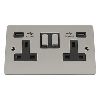 £15.99 • Buy USB SOCKET 2 GANG -BRUSHED SATIN MATT FLAT-white/black Insert.plastic/metal Swi.