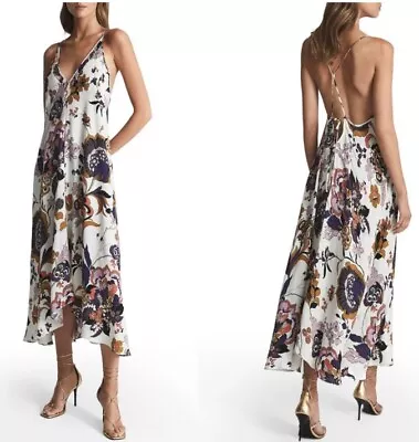 Reiss Cream Mabel Floral Print Plunge V-Neck Maxi Dress US Size 6 • $69