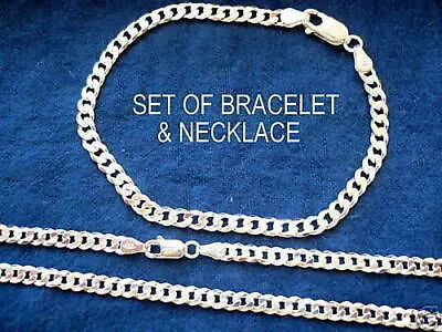 925 STERLING SILVER MEN'S CUBAN LINK NECKLACE(CHAIN) 19cm & BRACELET 19cm SETS   • £4.67