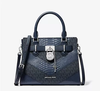 Michael Kors Hamilton Medium Signature Logo And Snake Embossed Satchel • $225