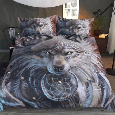 Indian Wolf Soft Quilt Duvet Doona Cover Set Double Queen King Size Bedding Set • $35.95