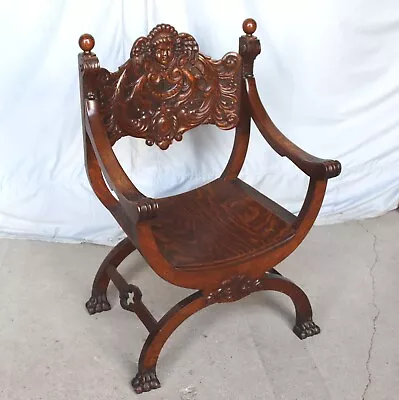 Antique Oak Carved Arm Chair – Original Finish • $1650