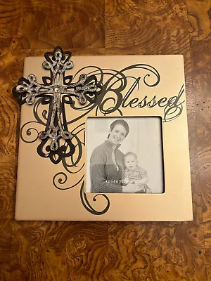 Gold Metal Picture Frame (Stand) – Blessed With Metal Cross – 4x4 • $6.99