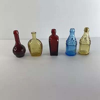 Miniature Glass Bottles Wheaton NJ  Lot 5 Red Blue Green Yellow Vintage • $15.95