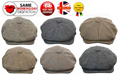 Peaky Blinders Hat Newsboy Flat Cap Herringbone Tweed Wool Baker Boy Gatsby • £11.99