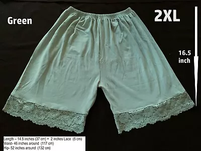 Women Pettipants Half Slip Bloomer Shorts Lace Trim Cotton Slip Green Color 2XL • £6.41